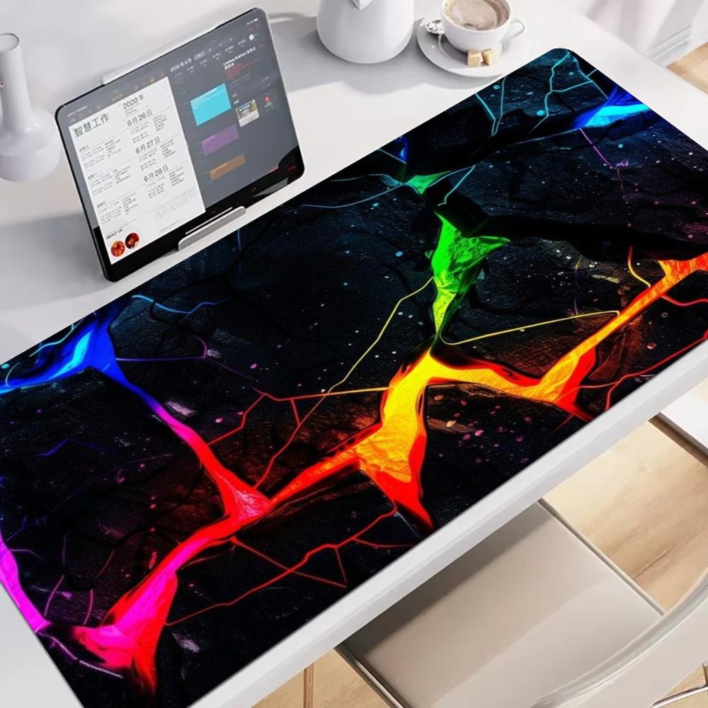 Office Print Tech - แผ่นรองเมาส์เกมมิ่งขนาดใหญ่ XXL แผ่นรองคีย์บอร์ด สีฟ้า นีออน ลายเส้นคอนทัวร์