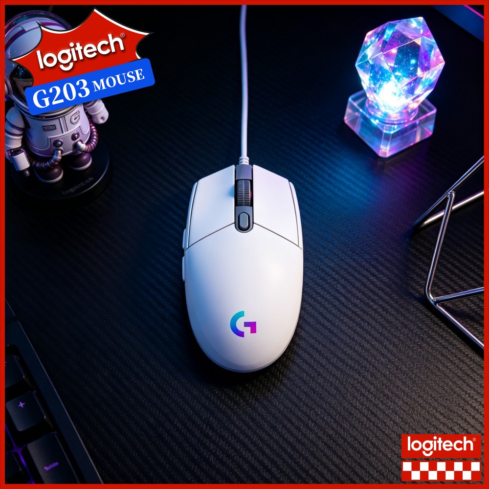 Logitech Mouse G203 - เมาส์เกมมิ่งแบบมีสาย Logitech G203 ปุ่มคลิกตอบสนองไว โหมด RGB