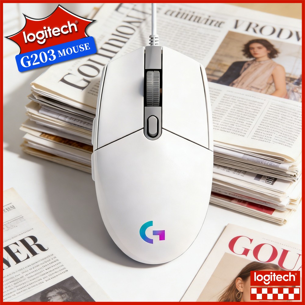 Logitech Mouse G203 - เมาส์เกมมิ่งแบบมีสาย Logitech G203 พร้อมที่รองข้อมือตามหลักสรีรศาสตร์ ไฟ RGB