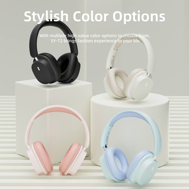 Office Tech Essentials - SY-T2 ชุดหูฟังบลูทูธไร้สายพร้อมไมโครโฟน 9D สเตอริโอหูฟังตัดเสียงรบกวนตัวเลือกชุดหูฟังไฮไฟเบสบรรจุภัณฑ์ดั้งเดิม