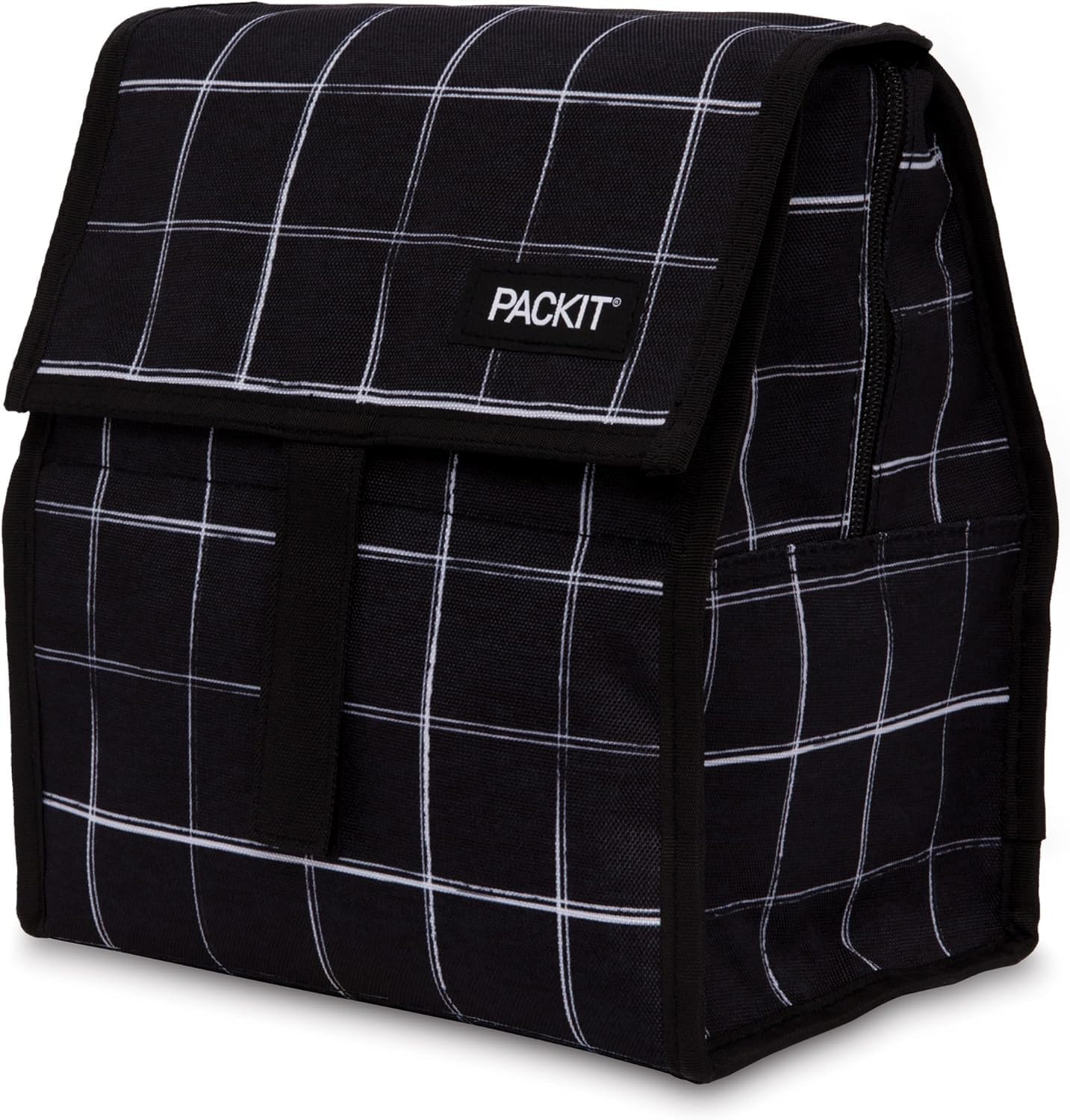 Office Tech Bag - แพ็คอิท ® ถุงใส่อาหารกลางวันแบบแช่แข็งได้ ลายตารางสีดำ, ECOFREEZE ®