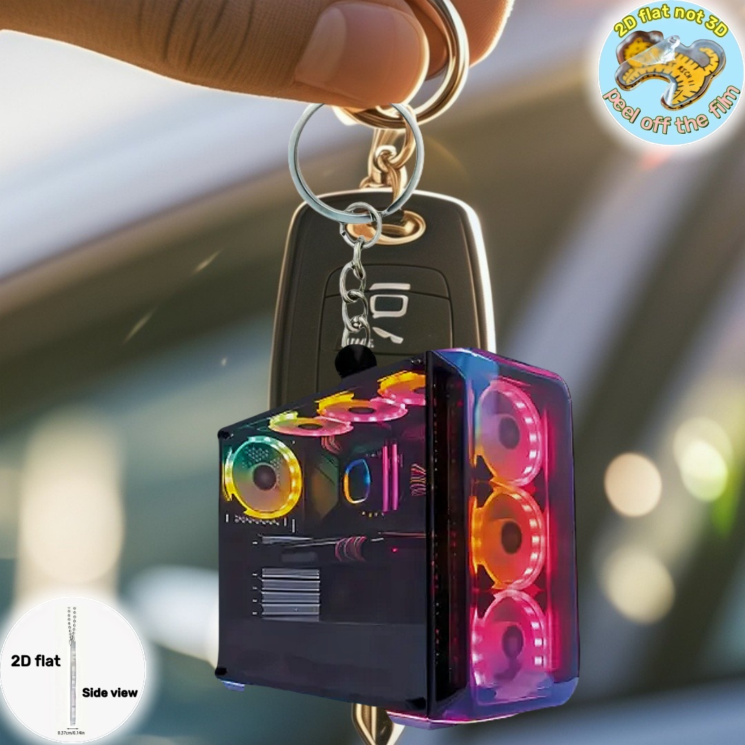 Office Tech Bag - พวงกุญแจคอมพิวเตอร์ RGB, จี้อะคริลิกแบน 2 มิติ, เครื่องประดับธีมเทคโนโลยี,