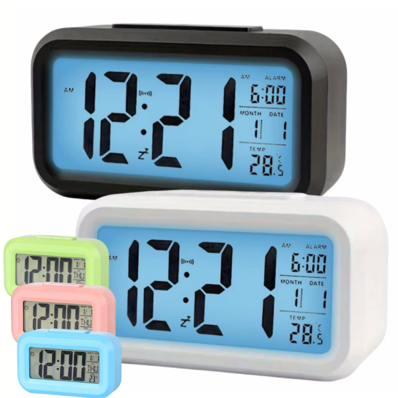 Digital Timer Countdown - นาฬิกาปลุกดิจิตอลอัจฉริยะจอแสดงผล LCD สีดำสีขาวพร้อมปฏิทินอุณหภูมิจับเวลาไฟ LED สำหรับห้องนอนสำนักงาน (ไม่มีแบตเตอรี่)