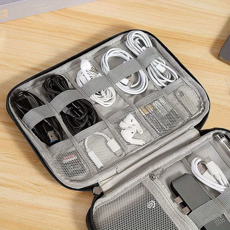Office Tech Bag - กระเป๋าเก็บอุปกรณ์อิเล็กทรอนิกส์แบบพกพา 1 ชิ้น, กระเป๋าจัดระเบียบอุปกรณ์เทคโนโลยีสำหรับการเดินทางแบบหลายช่อง, กระเป๋าเก็บของกันน้ำสำหรับสายชาร์จและเมมโมรี่การ์ด, เหมาะสำหรับการเดินทางและการใช้งานในสำนักงาน