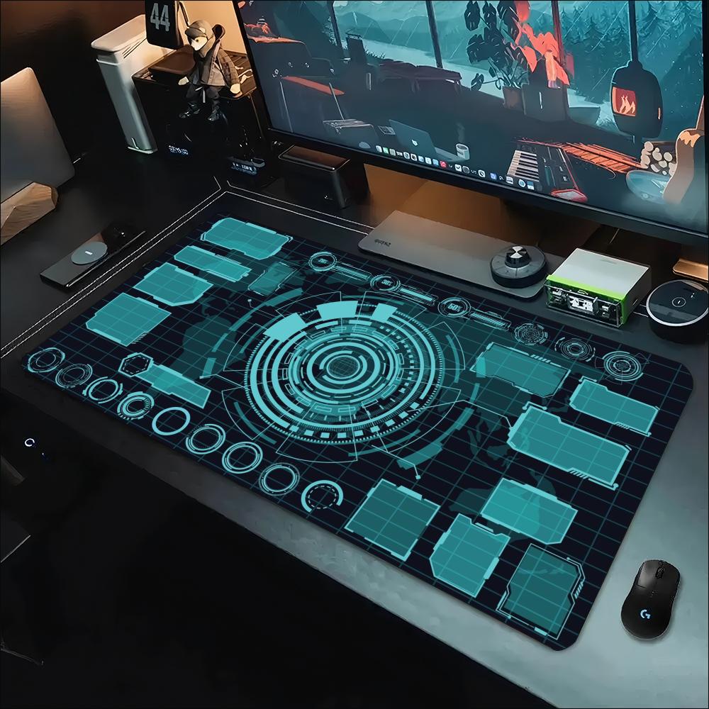 Office Print Tech - แผ่นรองเมาส์ขนาดใหญ่พิเศษ Cyber Tech Console Interface Print