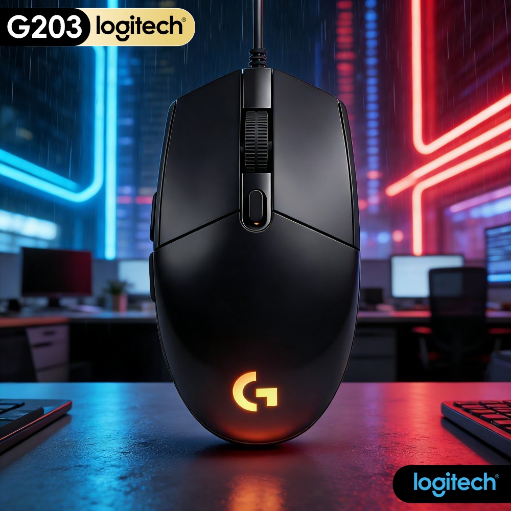 Logitech Mouse G203 - เมาส์เกมมิ่งแบบมีสาย Logitech G203 สัญญาณเสถียร ไฟ RGB
