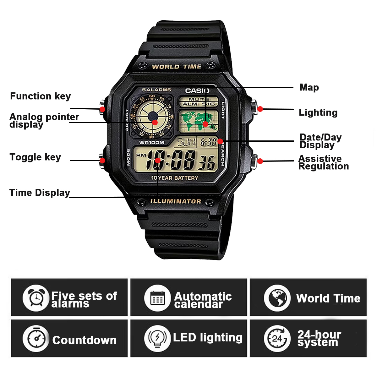 คาสิโอ รุ่น AE1200WH ซีรีส์ |  - Digital Timer Countdown บทวิจารณ์และราคา