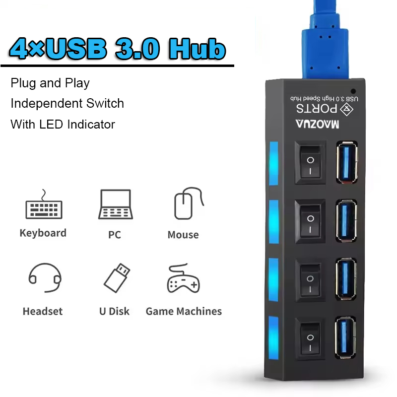ฮับ USB ความเร็วสูง 4 พอร์ต 4× - Multi Port Usb Hub บทวิจารณ์และราคา